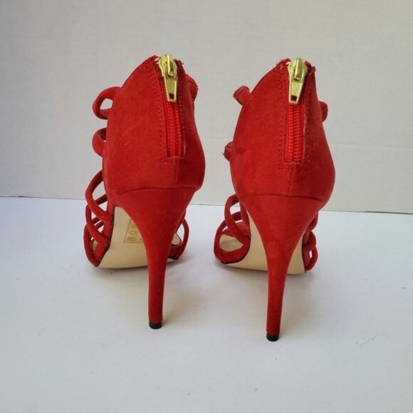 Faux Suede "Cammie" Ladder Cage Strap Heel Bootie  - Size 6.5 - EUC! - Picture 3 of 12